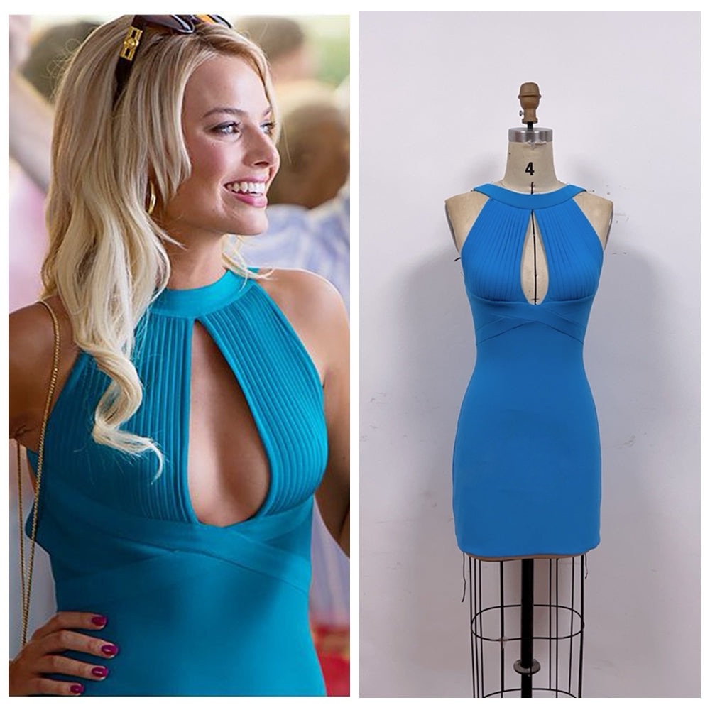 Turquoise Halter Bodycon Dress -Exact Style from “The Wolf of Wall Street” Movie